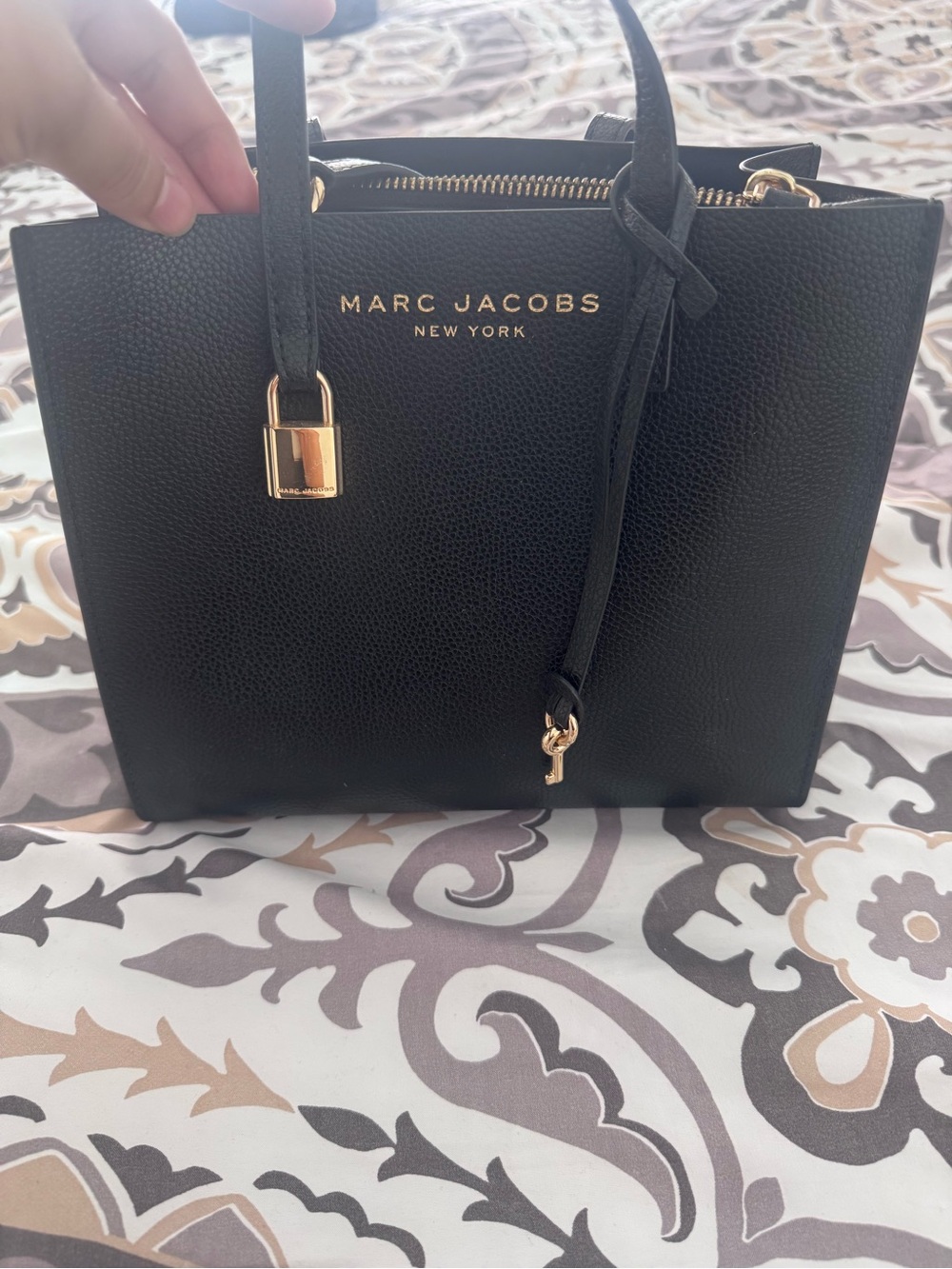 Marc Jacobs Black Pebbled Leather Satchel with Gold Hardware
